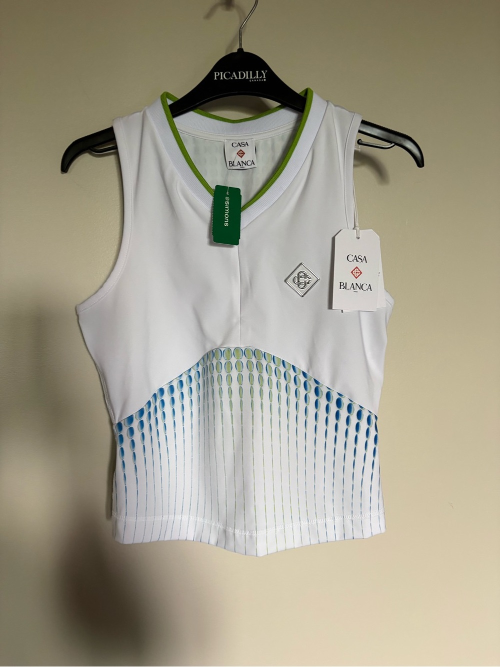 NWT- Casablanca Women's White Sleeveless Polo with Lime Trim - Picture 1 of 12